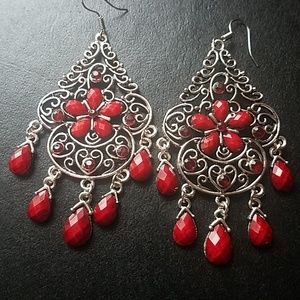 Garnet red dangling earrings
